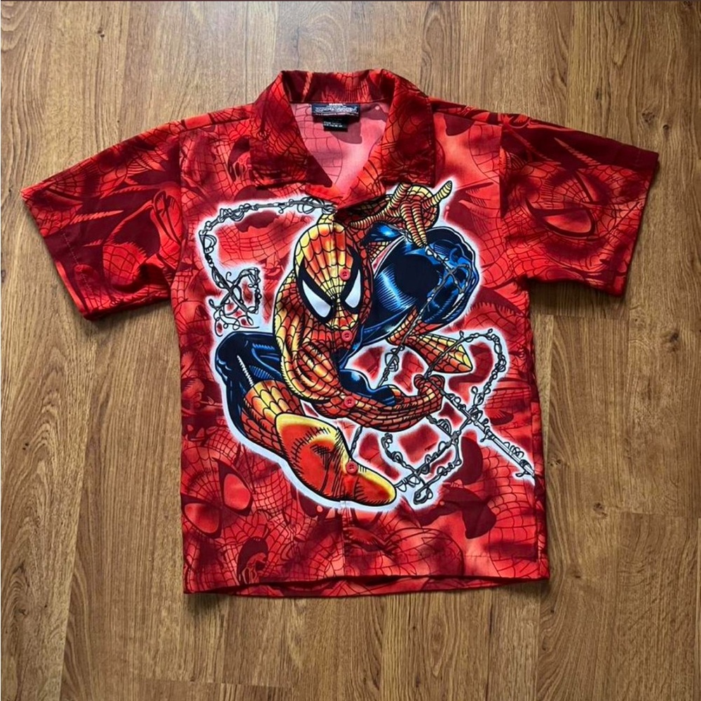 2002 Spider-Man Button Up - Vintage Graphic Button Up - Y2K Marvel Shirt